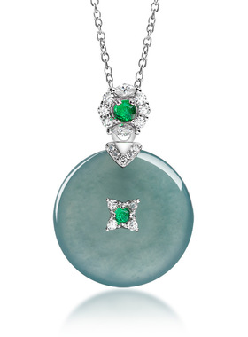 天然正品翡翠A货蓝水平安扣吊坠S925银镶冰种玉石挂件项链女款