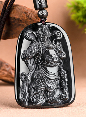 天然缅甸A货翡翠武神关公乌鸡种玉石吊坠冰种挂件时尚高档男女款