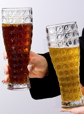 朗旭高颜值轻奢玻璃杯加厚耐热雕花精酿收腰啤酒杯大容量扎啤杯子