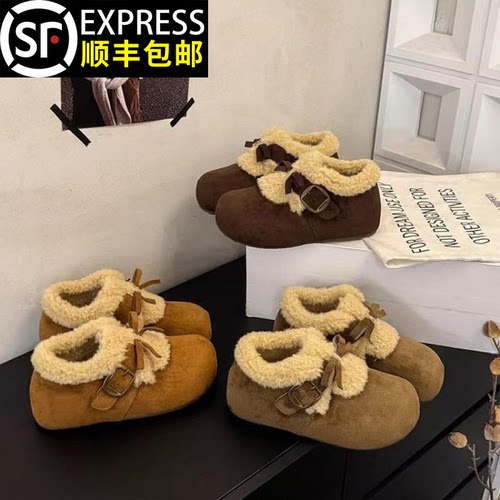 周雨彤同款全包勃肯雪地靴女款2025冬季新款加绒加厚棉潮鞋