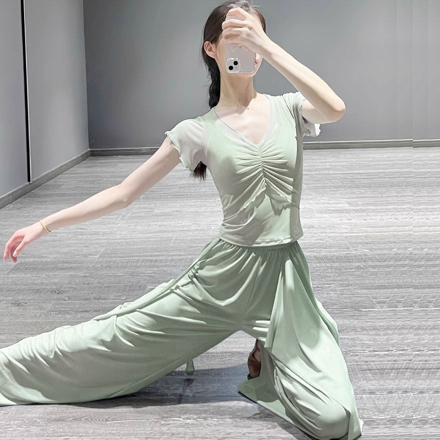 古典短袖舞蹈练功服新款网纱小飞袖上衣女跳舞中国舞飘逸上衣女款