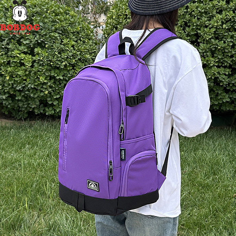 巴布豆新款小学生书包男女大容量旅行双肩背包大学生时尚潮流紫色