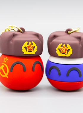 波兰球五常挂件中国苏联球滴胶可爱背包钥匙扣挂件小金球动画模型