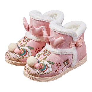 女童汉服鞋冬季加绒靴子手工宝宝布鞋古风古装棉鞋2025新款拜年鞋