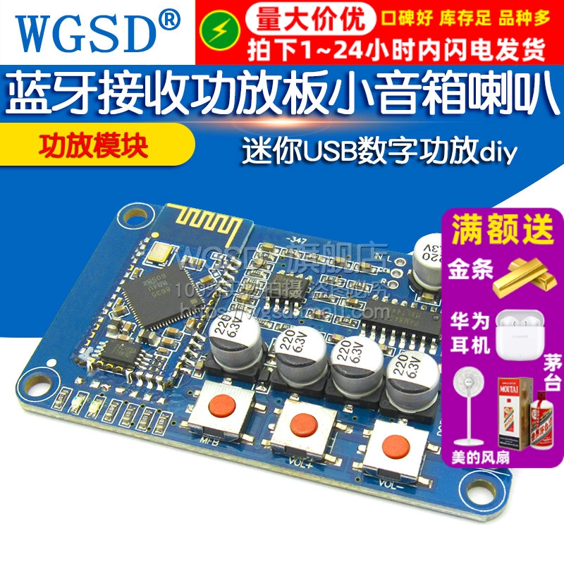 WGSD 蓝牙接收功放板 迷你USB数字功放 小音箱喇叭 功放模块 diy