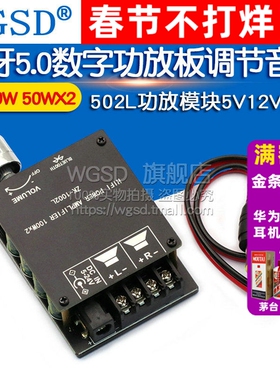 20W30W 50WX2蓝牙5.0数字功放板音量调节 502L功放模块5V12V24V