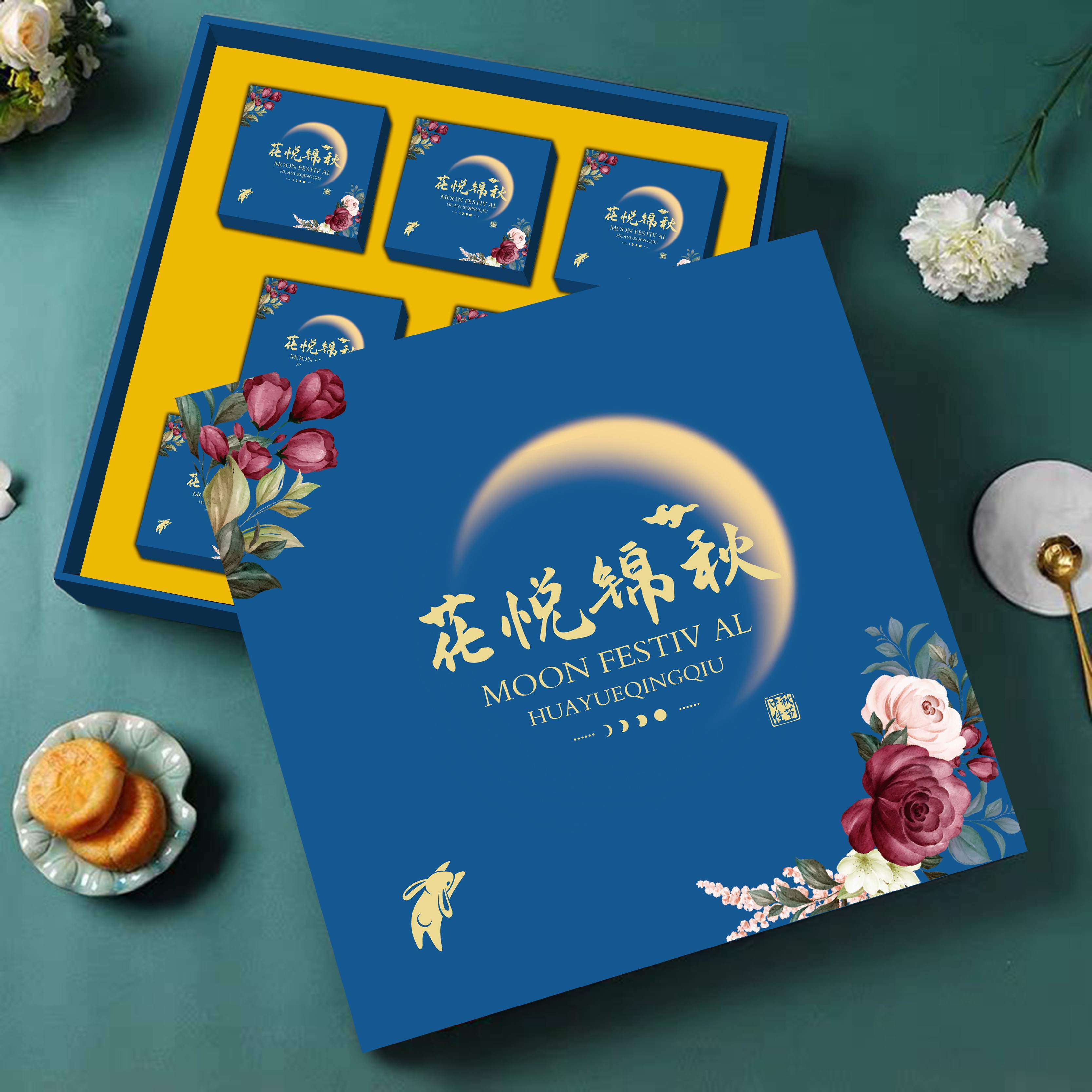 创意中秋冰皮月饼礼盒包装盒高档4/6/8粒装手提礼品月饼盒子定制