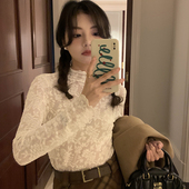 长袖 2026春季 女半高领蕾丝打底衫 百搭洋气网纱小衫 毛衣内搭纱 新款