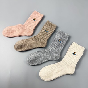 西太后土星刺绣秋冬款羊毛女士保暖花边时尚堆堆袜中筒袜子百搭