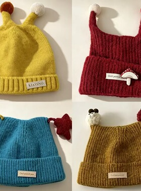 婴幼儿针织毛球精灵帽搞怪卡通帽2026秋季新款宝宝高弹护耳防风帽
