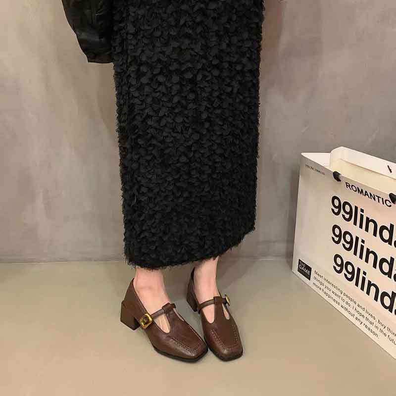 法式复古方头粗跟单鞋女春秋新款晚风韩版仙女高跟鞋玛丽珍小
