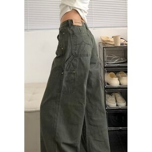 垂感阔腿裤 2025年小个子高腰设计感拖地裤 口袋 牛仔裤 高街美式