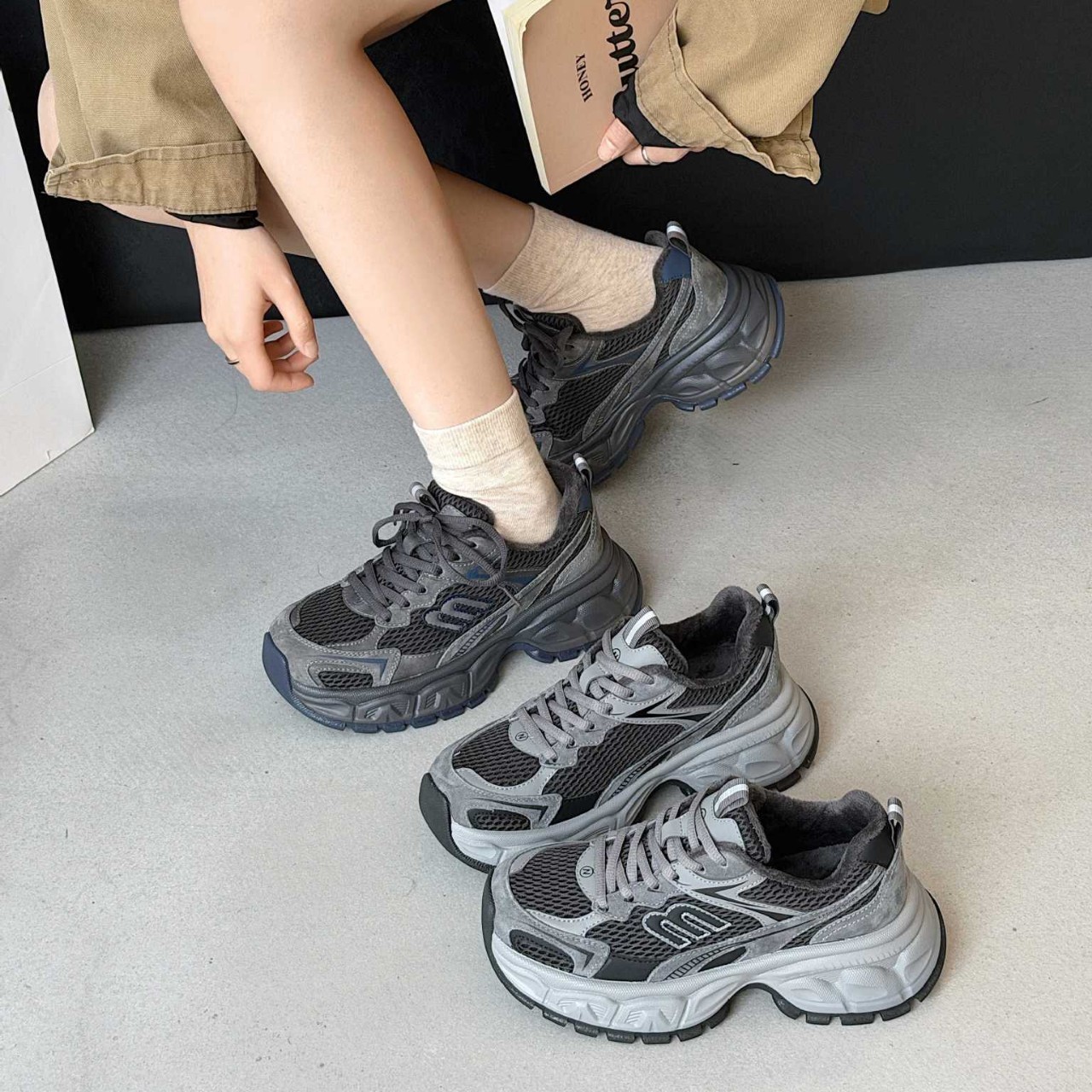 复古真皮加绒厚底巴黎老爹鞋女2025秋冬款舒适保暖百搭运动休闲鞋