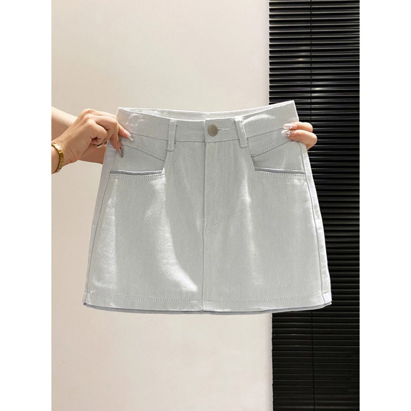 防走光辣妹休闲牛仔短裙显高显瘦女时尚新款包臀a字裙夏季银灰色