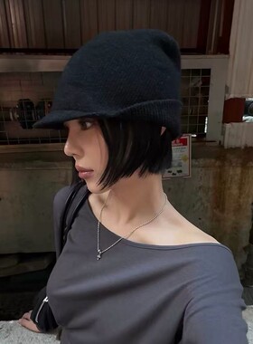 韩国小众设计感翻檐纯色秋冬百搭针织毛线护耳保暖包头帽女ins