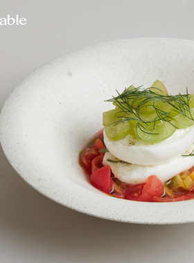 Hitable云上深盘陶瓷哑光复古盘子餐厅创意翻边沙拉盘水果摆盘