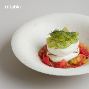 Hitable云上深盘陶瓷哑光复古盘子餐厅创意翻边沙拉盘水果摆盘
