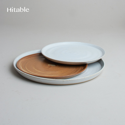 Hitable山野 平盘陶瓷简约浅盘圆形复古圆盘家用餐具创意螺纹盘子