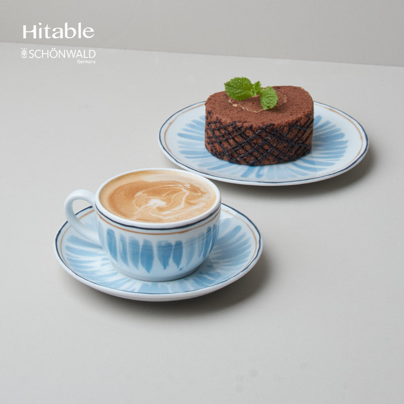 Hitable德国进口咖啡杯碟套组超高温贴花陶瓷拿铁杯田园风拉花杯