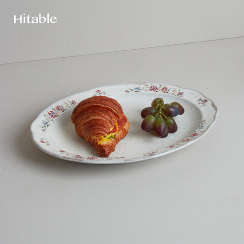 Hitable Grandma's系列花边椭圆盘复古做旧陶瓷鱼盘田园风餐具