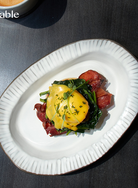 Hitable木白椭圆盘复古陶瓷创意不规则菜盘高级感早餐盘餐厅餐具