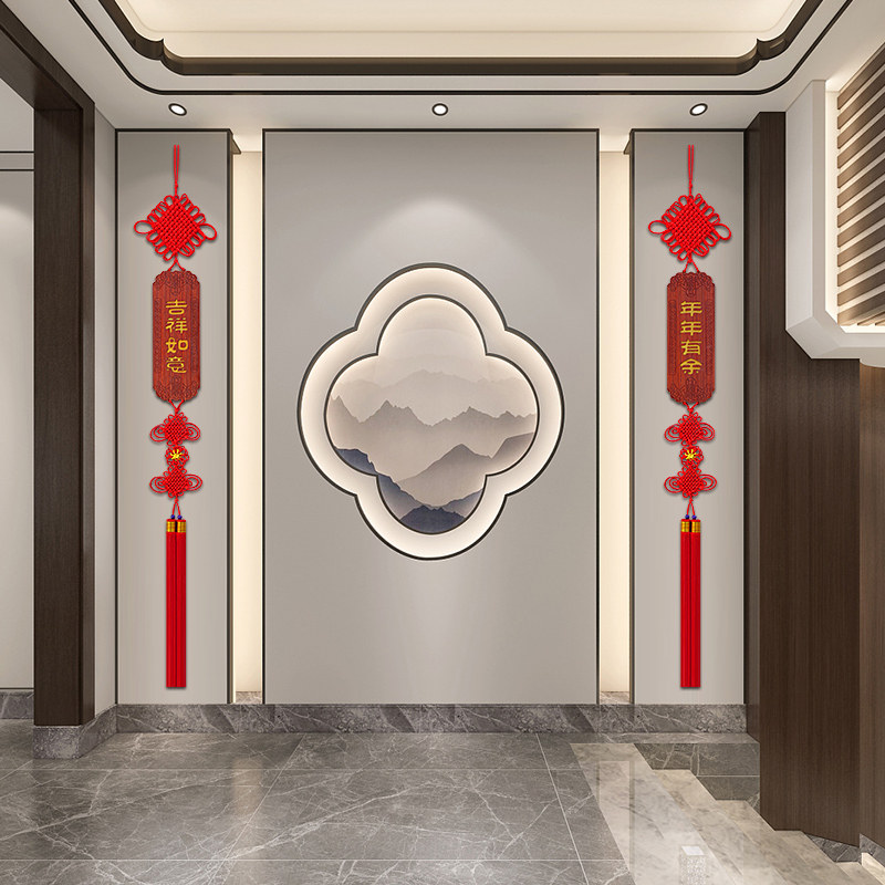 2026新款桃木大篆中国结挂饰客厅高档家居装饰乔迁玄关电视墙挂件