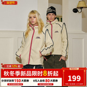 DONSMOKE明星同款 贝壳绣撞色边摇粒绒连帽夹克DSM羊羔毛拉链开衫