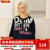 字母印花罩衫 DONSMOKE落肩苦命甜心长袖 T恤DSM简约配色秋季 上衣