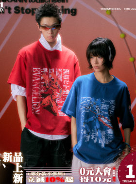 DSM x EVA正版官方联名零号机二号机机体印花磨毛做旧宽松短袖T恤