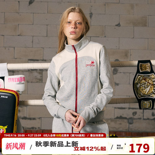 【运动解构】DONSMOKE美式复古正肩上衣DSM圆弧拉链拼接运动卫衣