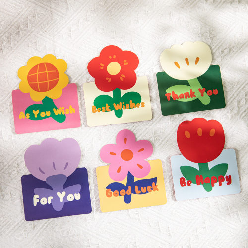 送你一朵小红花贺卡小卡片手写心愿卡明信片高级感留言卡精致空白创意可爱卡通花卉立体生日送礼圣诞节马新年