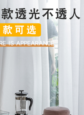 新款网红2026透光不透人纱帘窗帘半遮光阳台卧室飘窗魔术贴白色纱
