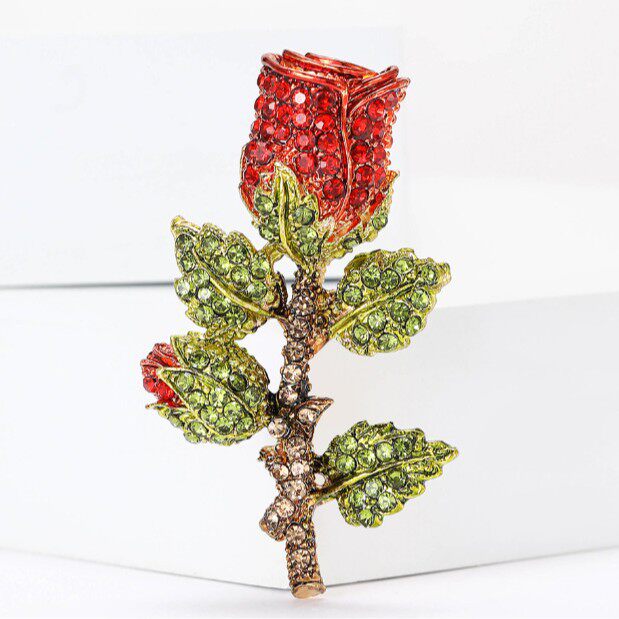 日韩复古玫瑰花胸针高档镶嵌水钻别针时尚女士高级感西装礼服配饰