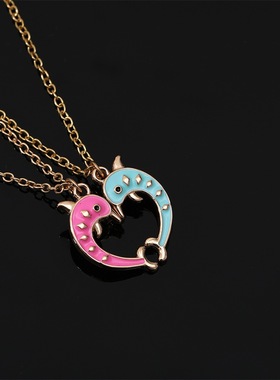 项链粉蓝海豚儿童合金十字链合金
