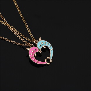 好朋友系列项链合金粉色蓝色海豚吊坠bff爱心儿童好姐妹闺蜜配饰
