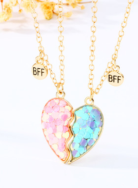 闺蜜项链二人款心形亮片男女同款
