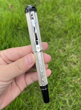 MAJOHN末匠P138钢笔古典差动式活塞吸墨八面体刻花纹镀银大型金属