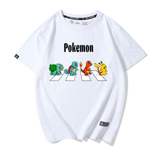 趣味皮卡丘联名卡通恶搞披头士t恤男夏季复古港风ins学生宽松短袖