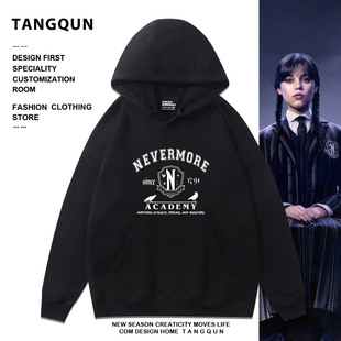 美剧星期三Wednesday亚当斯小狼女Nevermore学院复古印花连帽卫衣