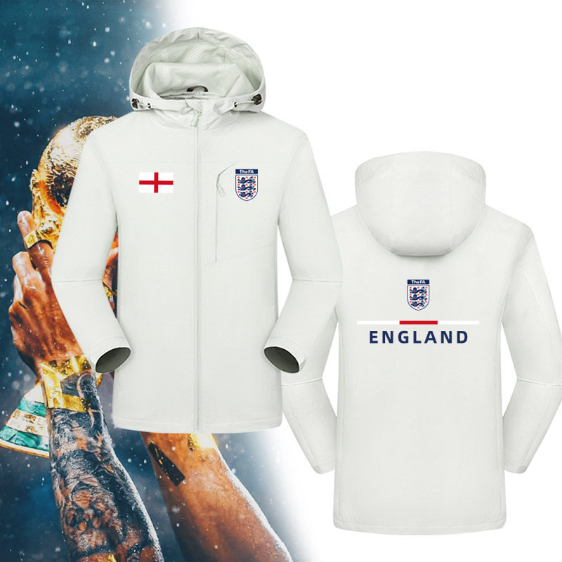 可定制英格兰足球运动保暖冲锋衣外套时尚百搭训练服连帽休闲夹克