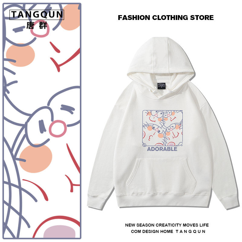 潮牌卡通可爱萌系叮当猫动漫联名卫衣薄款连帽宽松学生情侣外套衫