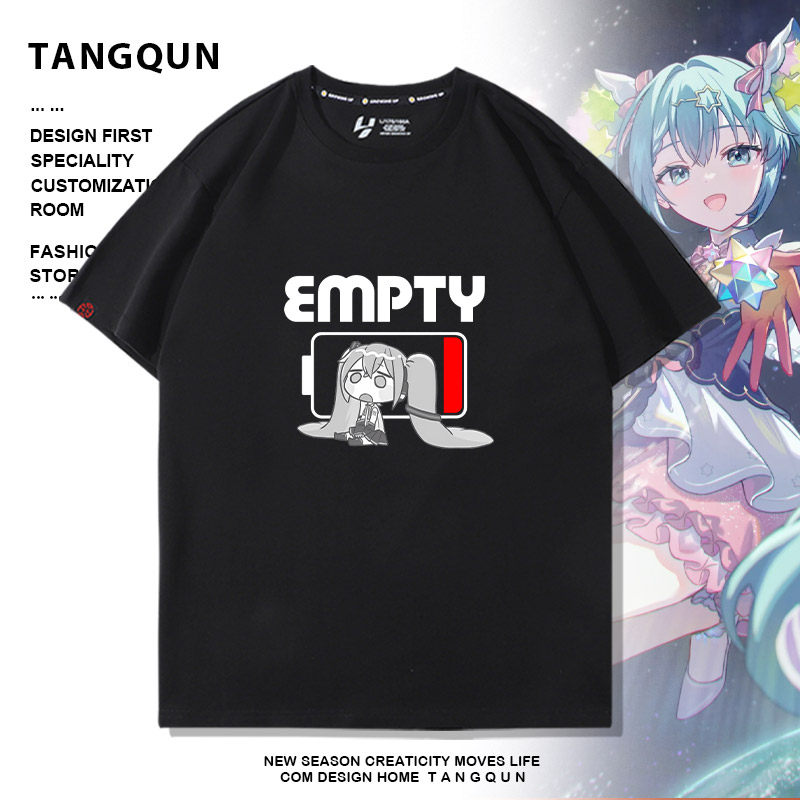初音联名未来短袖T恤衫电量耗尽创意男女纯棉半袖二次元痛衣半袖