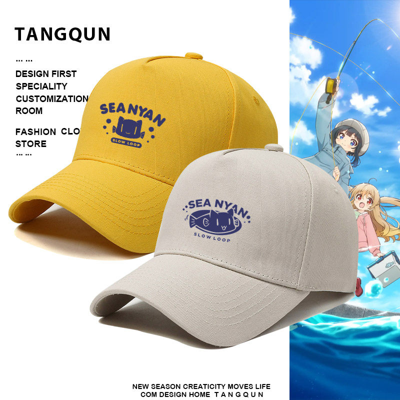 日式清新动漫女孩的钓鱼慢活二次元印花卡通棒球帽男女防晒遮阳帽