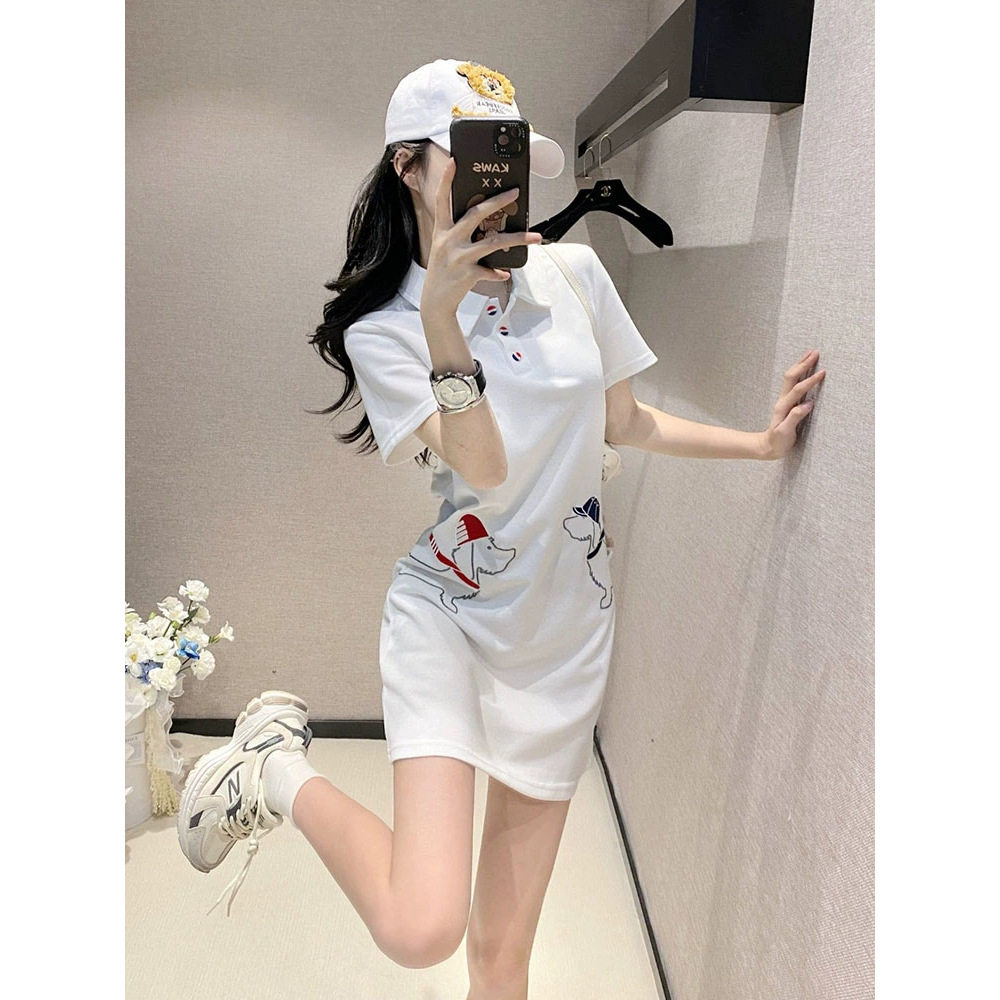 学院风小狗刺绣polo衫短袖连衣裙女夏季时尚洋气T恤短裙翻领裙子