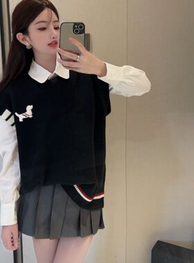 2025秋季新款TB小狗针织马甲背心女时髦百搭洋气减龄无袖休闲上衣