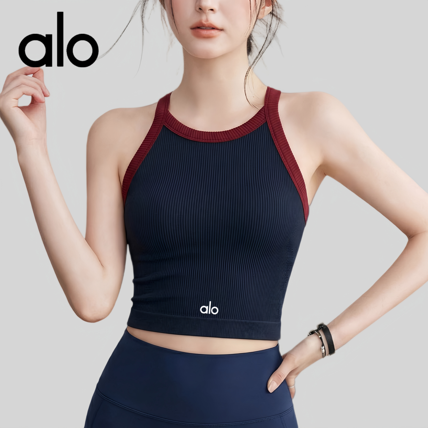 AIo 带胸垫瑜伽服背心女夏聚拢防震跑步内衣外穿复古运动工字文胸