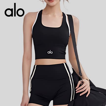AIo 瑜伽服套装女夏季拼色工字运动背心短裤健身普拉提训练两件套