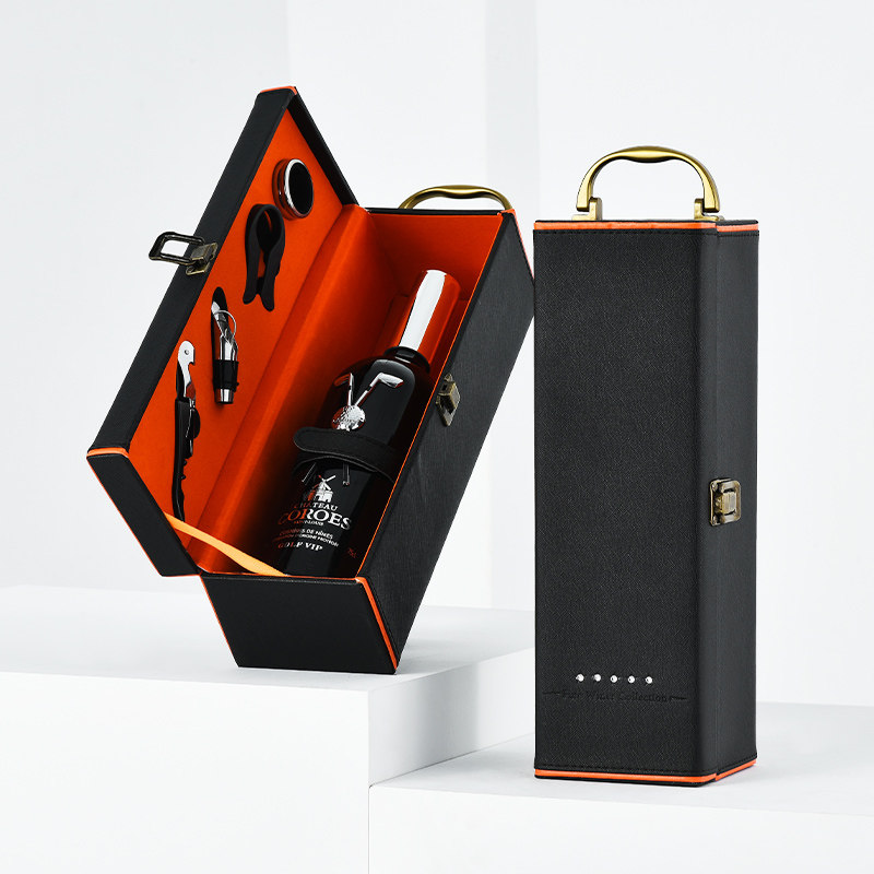 高端单支双支装红酒盒黑色皮质葡萄酒礼品盒节日礼品盒可定制酒盒