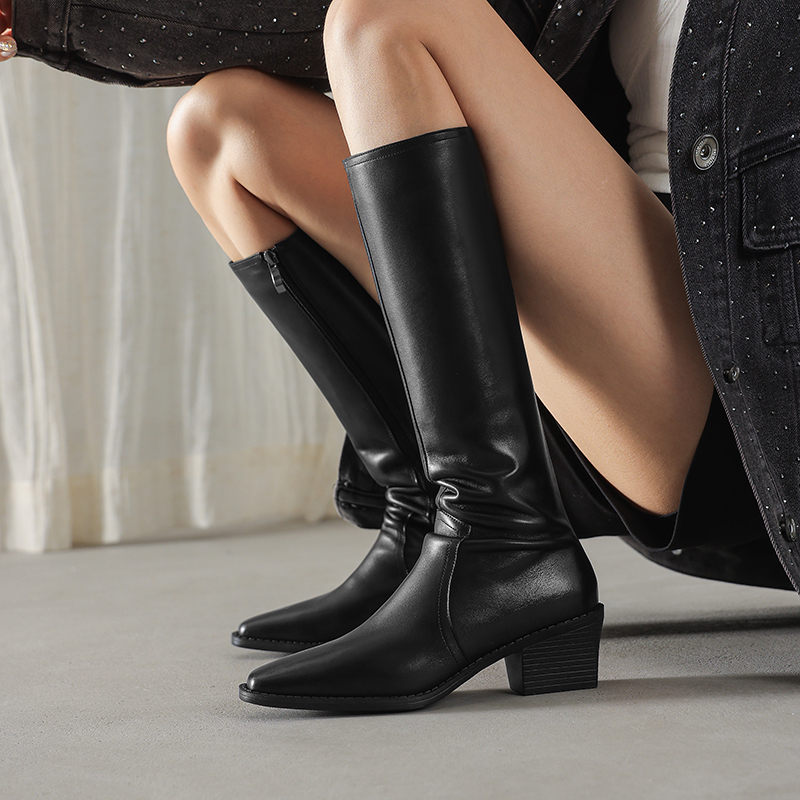 意大利头层牛皮显瘦骑士靴长筒靴