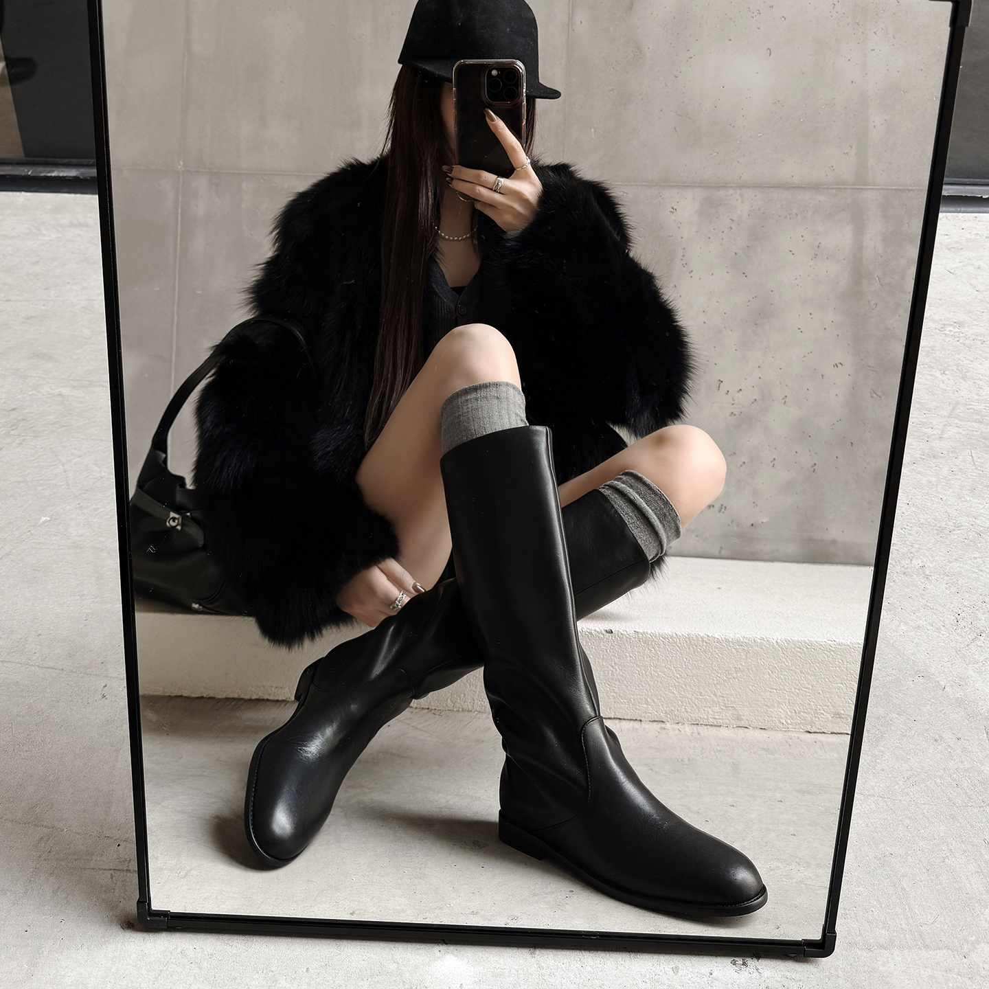 意大利头层牛皮显瘦骑士靴长筒靴